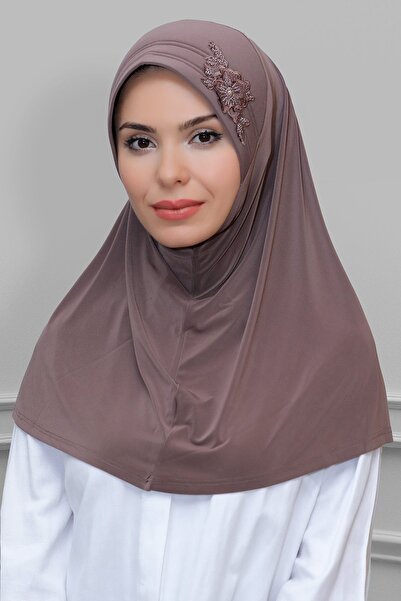 HÜRREM BONE Eșarfă Hijab de nurcă practică gata făcută, țesătură nisipoasă, f...