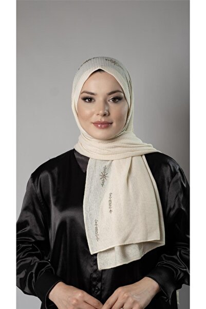 HÜRREM BONE Țesătură tricotată șal șal cu hijab, practic, crem, cu model stea...