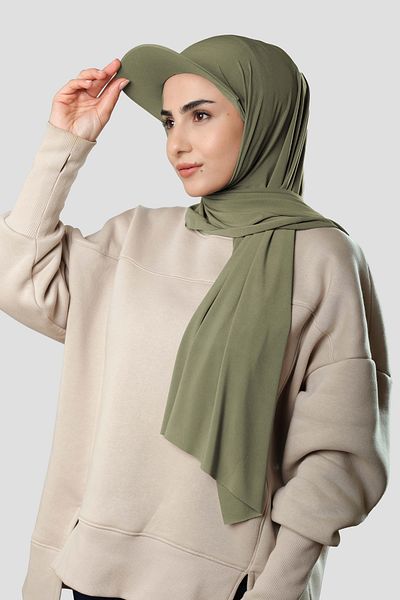 HÜRREM BONE Water Green Practical Ready-Made Hijab Σάλι με Καπέλο Sandy Plain 3008_58