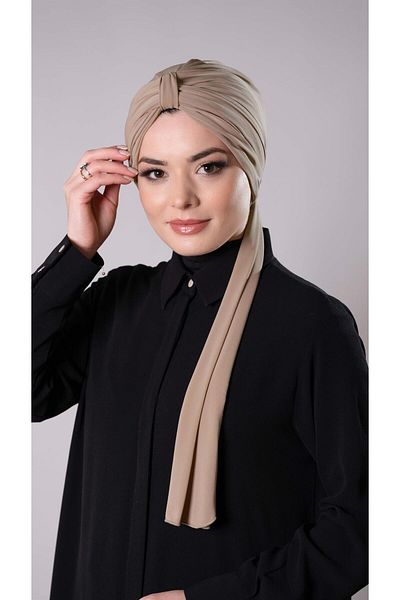 HÜRREM BONE Μπεζ πρακτικό έτοιμο κουκούλα Hijab με υφασμάτινο κασκόλ 2204_12