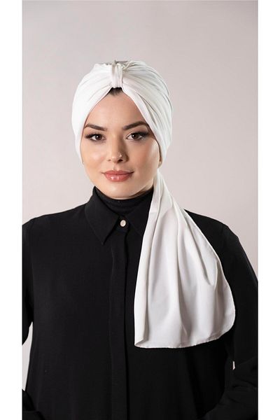 HÜRREM BONE Cream Practical Ready-made Interlocking Hijab Bone with Sandy Fabric Scarf 2204_40