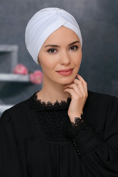 HÜRREM BONE Λευκό Πρακτικό έτοιμο κουμπωτό χιτζάμπ καπό αμμώδες ύφασμα με κορδόνι 1208_42
