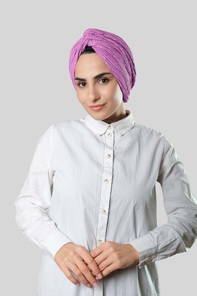 HÜRREM BONE Dried Rose Gathered Pleated Hijab Bonnet Fukuro Self Patterned 2316_18