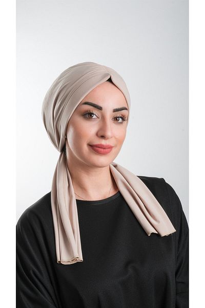 HÜRREM BONE Μπεζ Πρακτικό έτοιμο κουμπωτό Hijab Bonnet Cut Fiber Plain 2111_12
