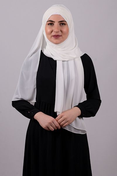 HÜRREM BONE Κρεμ δέσιμο πλάτης σάλι σιφόν σταυρός με τρεις ρίγες πλισέ 1458_40