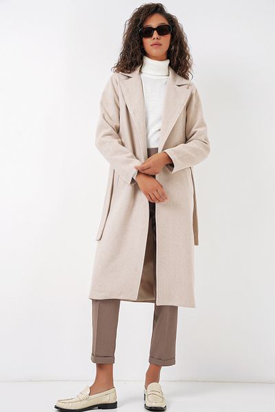 Bigdart 9118 Double Breasted Collar Stamp Coat – krémový