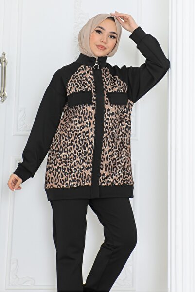 Bestenur Scuba Fabric Ases Tunic and Pants Set - 1295 Black