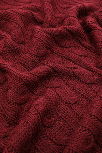 FAVORA Biocotton Knitwear Pompom Tv Blanket - Claret Red