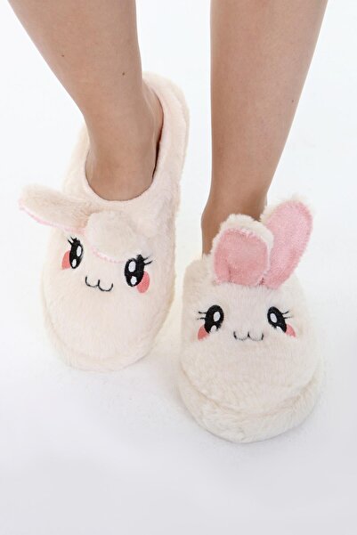 Beyond Women's Cream Rabbit Soft Furry Gondola Home Slippers 3cm Byndfkb01