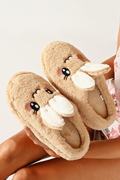 Beyond Women's Tan Rabbit Soft Furry Gondola House Slippers 3cm Byndfkb01