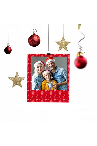 Hediye Kesesi Christmas Themed Red Pola Card - 4 Pieces