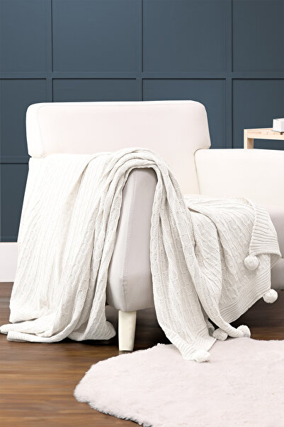 FAVORA Biocotton Knitwear Pompom Tv Blanket - Cream