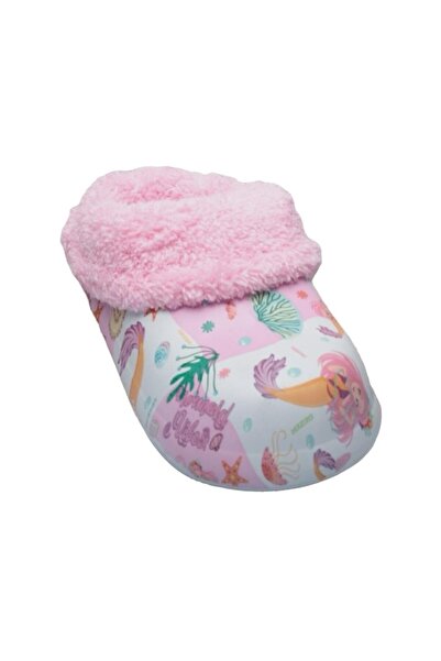 Liger İçi Kürklü Dışı Eva Çocuk Ev Kreş Okul Sokak Terlik PEMBE - BEYAZ