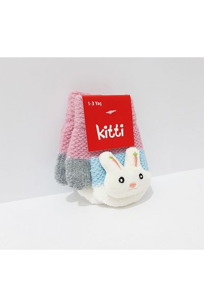 renkli çiçekler Children's Gloves 1-3 Years Old Girls' Gloves Figured Knitted Gloves