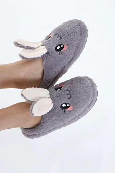 Beyond Γυναικείες Παντόφλες Σπιτιού Γκρι Rabbit Soft Furry Gondola 3cm Byndfkb01