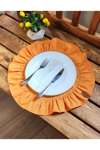 estrella paris Lisbon Linen Round Ruffles 2 Pcs Vintage American Service Orange 40X40