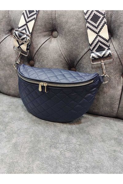 Dein DasLeder Navy Blue Genuine Leather - Cross Diamond Patterned Bag