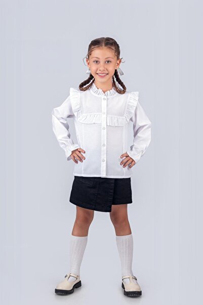 Trend Baby Kids Cămașă de școală pentru fete de 9-12 ani - guler cu volan