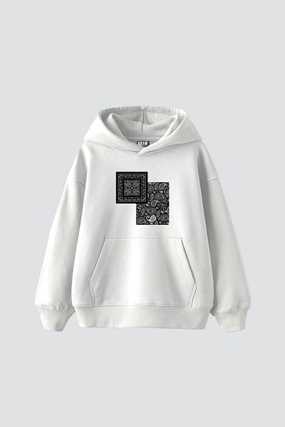 Sekizbiraltı Rhythm Bandana Printed Oversize Unisex White Hoodie