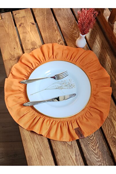 estrella paris LİZBON Keten Yuvarlak Fırfırlı 2 li Vintage amerikan servis Turuncu 40X40