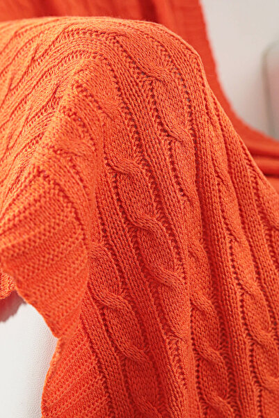 FAVORA Biocotton Knitwear Pompom Knitted Tv Blanket - Orange
