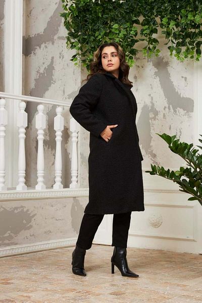 RMG Gamze Fashion Butik Plus Size Black Coat with Curly Lining Inside