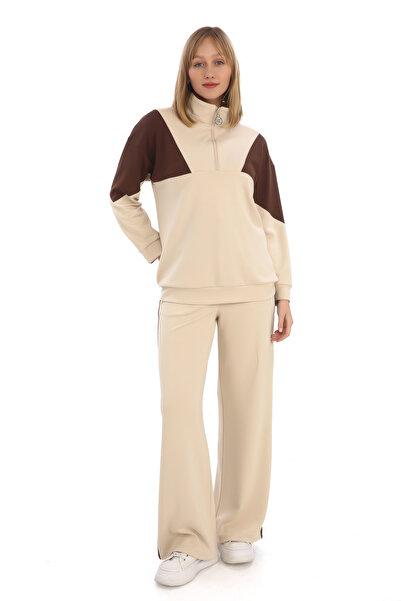 zitex Modal Tracksuit Set with Half Zipper Pieces and Strips on the Sides