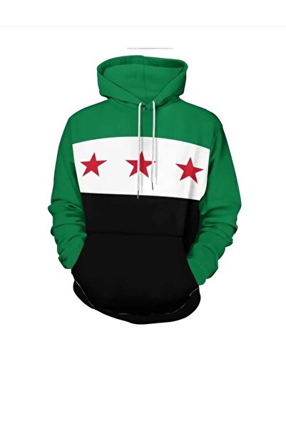 aynewmoda سويت شيرت بقلنسوة مطبوع عليه علم سوريا