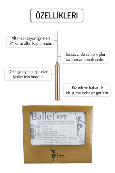 Ballet 50 Adet K3 Altın Epilasyon İğnesi Orijinal Ballet K3 Gold İğne 20402517
