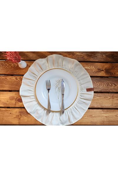 estrella paris Lisbon Linen Round Ruffles 2 Pcs Vintage American Service Cream 40X40