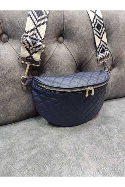 Dein DasLeder Hakiki Deri Lacivert  Çapraz  Çanta Baklava Desen