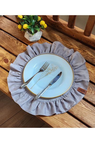 estrella paris Lisbon Linen Vintage Grey Round Ruffles Set of 2 - 40X40