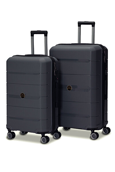 Fiyaka My-pp 2'li Büyük&Orta Polipropilen Süper esnek kırılmaz tekerlekli valiz bavul seyahat FÜME