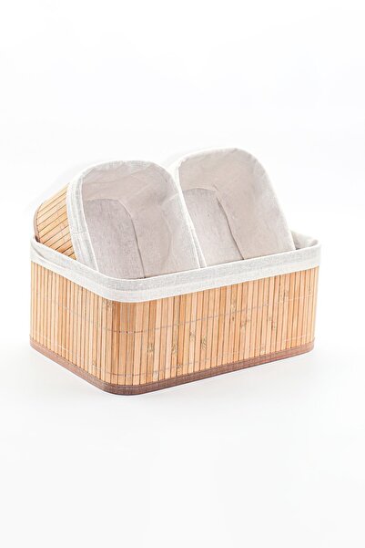 ESBERA HOME 3-Piece Bamboo Basket Natural Lined Multi-Purpose Storage Box - B...