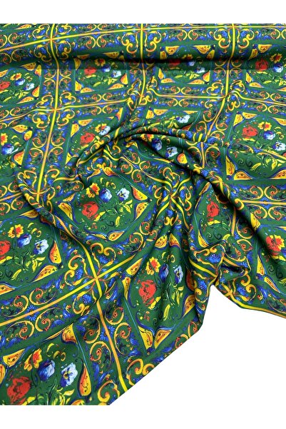 ipekkumaş قميص من قماش الكريب بنمط أوزبكي أخضر، يُباع بالقطعة 1 قطعة 1 متر