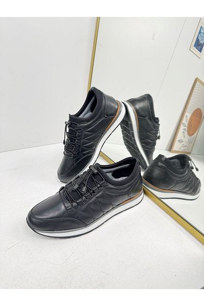 İmerShoes Мъжки ежедневни маратонки - естествена кожа, бяла подметка, гумени връзки, комфорт 5040