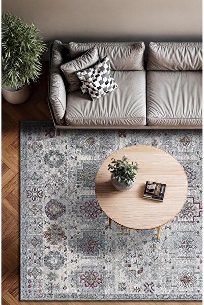 BigArts Home Etnik Vintage Desenli Kaymaz Taban Salon Mutfak Antre Halısı Yol...