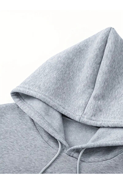 Pink Sky Gray Oversize Hooded Floral Printed Sweatshirt