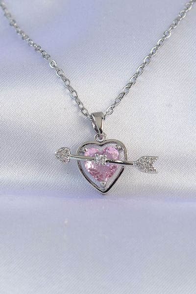 Skygo 316L Silver Eros Necklace with Pink Zirconia - TJ-BKO8743