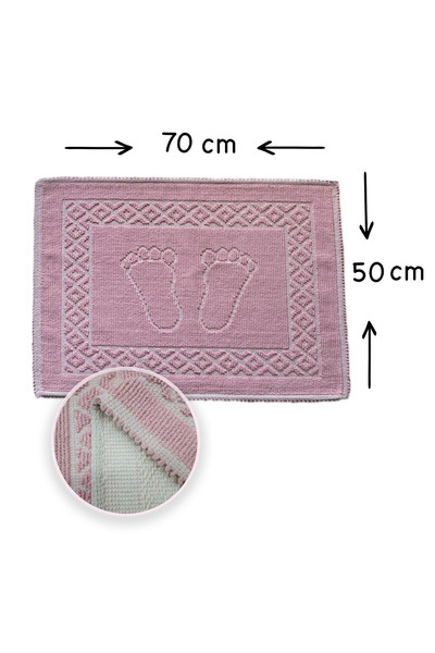 Bonny Home Soffy Pink and Pink Set of 2 50X70 cm Bath Mat 100% Natural Cotton Foot Mat and Foot Towel