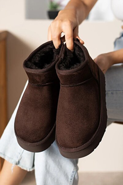 Florinda Kadın Kahve Rengi Ug Tarzı  Mini Kalın Taban Kısa İçi Tüylü Bot