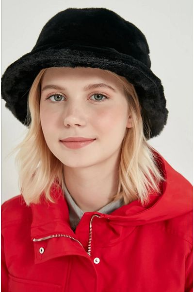 caxis Women's Black Soft Textured Plush Bucket Hat Bucket