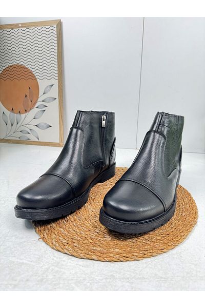 Nstil Casual ανδρικά μαύρα παπούτσια εξωτερικά Γνήσιο δέρμα και γούνα εσωτερικά Μπότες με αντιολισθητική σόλα με φερμουάρ μεγάλου μεγέθους 087