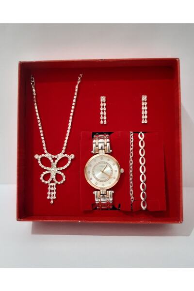 renkli çiçekler Kadın Saat Kadın Kol Saati Kolye Bileklik Küpe Set