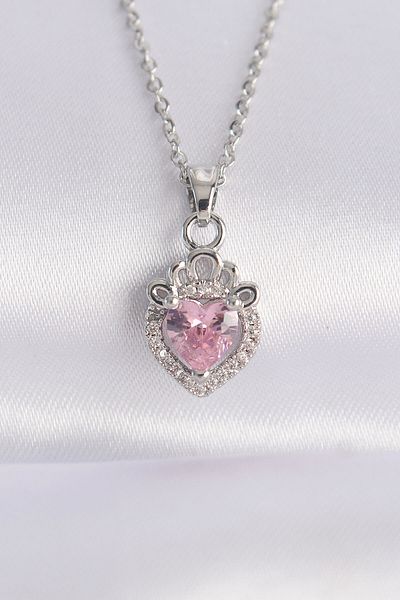 Skygo 316L Steel Chain Silver Color Pink Zircon Stone Rapunzel Necklace - Tj-Bko8691