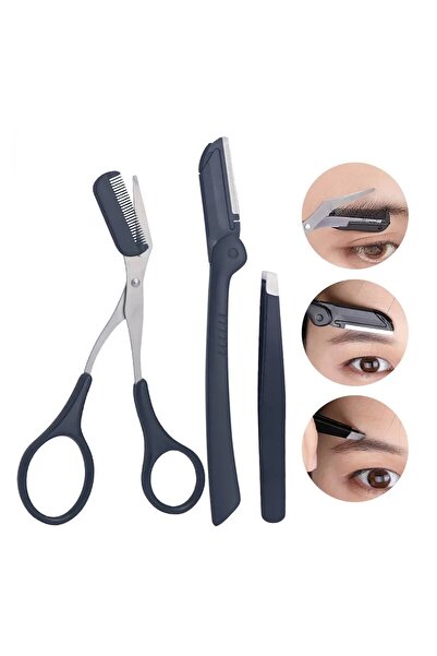 DEPOKON 3 قطع أداة قص الحواجب، ملاقط حواجب من الفولاذ المقاوم للصدأ، مقص حواجب مع مشط حلاقة الحواجب