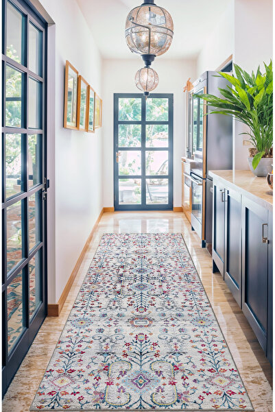 BigArts Home Çok Renkli Çiçekli Vintage Kaymaz Taban Halı Yolluk Yuvarlak Mod...