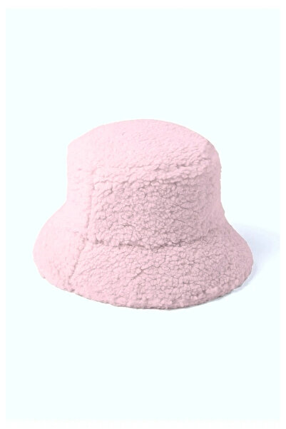 caxis Pălărie cu găleată de pluș pentru femei roz pudrat
