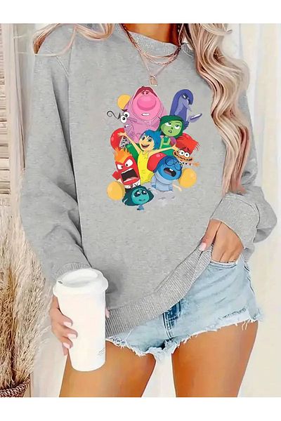 Pink Sky Γκρι Oversize Crew Neck εμπριμέ φούτερ