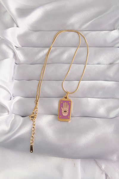 Skygo Gold Colored 316L Purple Enamel Tarot Necklace - Tj-Bko9034